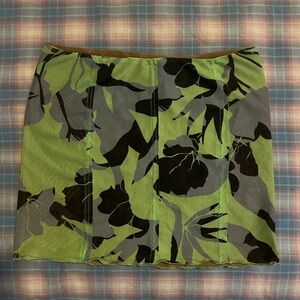 Tiger Mist Green and Black Floral Pencil Skirt